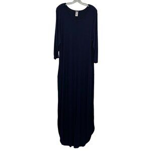 Hemish USA Women's 3/4 Sleeve Maxi Dress Round Hem Blue Size Large